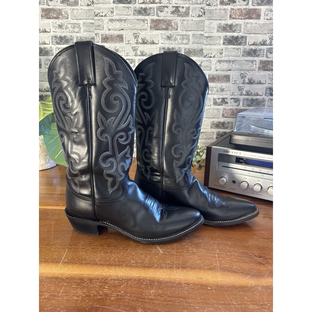 Justin 1409⭐️Classic Black London Calf Leather Western Cowboy Boots⭐️Mens 9 D - Picture 7 of 12